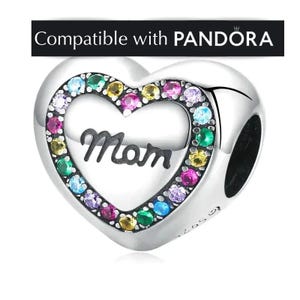 Love You Mom Heart Charm, handcrafted sterling silver charms for pandora bracelet, family charm for charm bracelets, mother charms