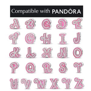 Charms de letras rosas A-Z, charms de plata de ley 925 compatibles con pulseras Pandora