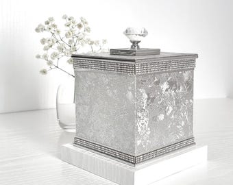 Beautiful silver rhinestone keep safe wooden home decor box