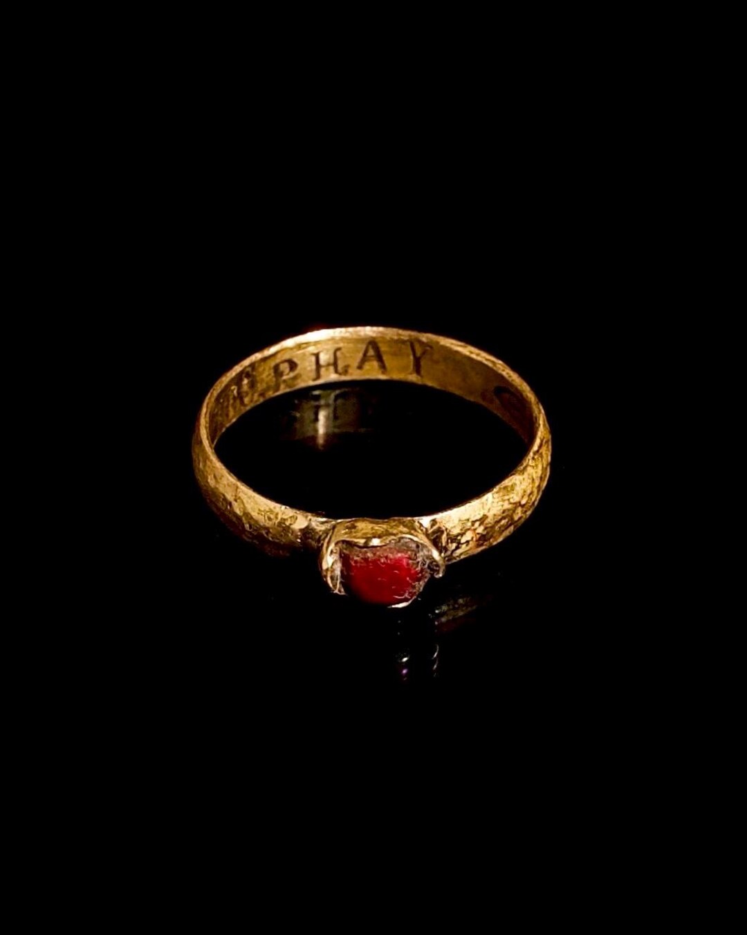 Ancient Medieval Ring With Ruby, Splendid Engraving Inside MOPHAY he ...