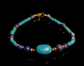Ancient Egyptian Bracelet | Genuine Egyptian Beads | Lapis Lazuli & Turquoise | Historical Reproduction | Unisex