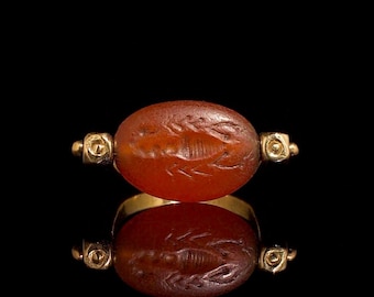 Anillo de escorpión de cornalina del Antiguo Egipto y Roma | Amuleto de protección, poder y transformación | Bronce hecho a mano