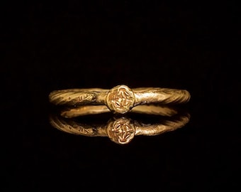 Ancient Celtic Cross Signet Ring – Spiral Triskelion | Hand-Wrought Bronze | Symbol of Cycle, Protection, and Wisdom