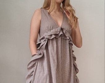 Vestido largo de cuadros diseño de EmmaJ, tela MaxMara 100% algodón italiano, alta calidad, con bolsillos interiores.