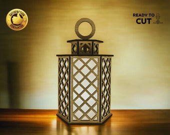 Decorative Lantern Tea Light Glowforge SVG Vector Model Candle Holder Laser Cut Wooden Gift Idea Digital Download DXF CDR Pdf