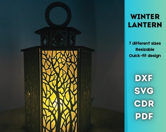 Forest Tree Design Decorative Lantern Tea Light Ornaments SVG Vector Model Candle Holder Laser Cut Wooden Mother's Day Gift Digital Download