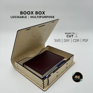Caixa de madeira multifuncional para livros com trava – Organizador decorativo para armazenamento e lembranças para livros, presentes, decoração para casa Arquivo cortado a laser – SVG DXF