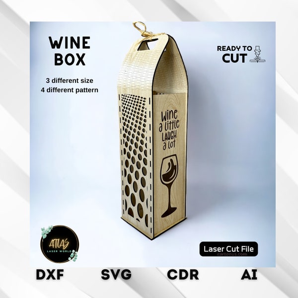 5 piezas caja de vino de madera regalo corte láser archivo botella titular descarga digital SVG personalizado 2,7 mm 3 mm 3,2 mm caja grabada Glowforge bolsa de vino