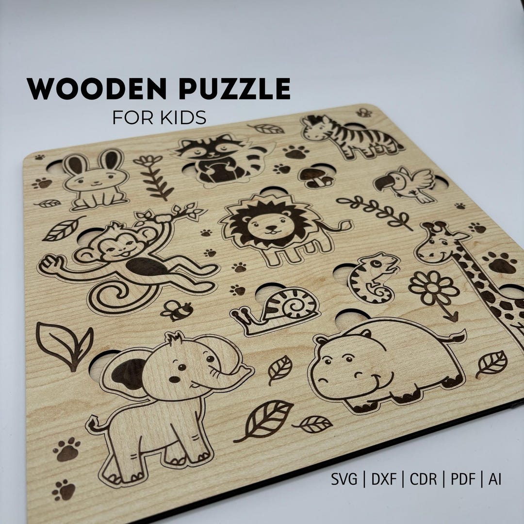 Wooden Animal Kids Puzzle: Laser Cut Montessori Toy (digital File) - Etsy