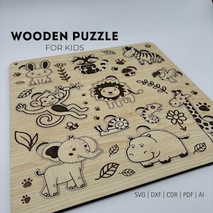 Wooden Animal Kids Puzzle: Laser Cut Montessori Toy (Digital File)
