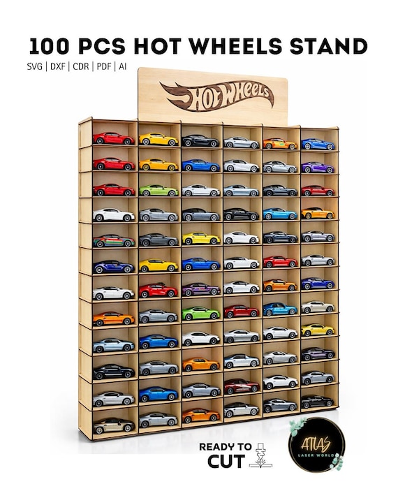 100 Car Hot Wheels Display Stand Laser Cut File | Wooden Hot Wheels Organizer | Toy Car Storage Rack | Car Holder | For collection