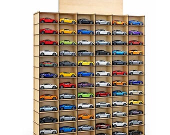 Soporte para 100 coches cortados con láser / Organizador de madera para Hot Wheels / Estante para guardar coches de juguete / Soporte para coches / Para coleccionistas