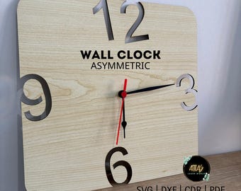 Asymmetric Wooden Wall Clock: Laser Cut File (SVG DXF PDF)