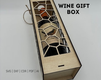 Laser Cut Wine Box: Geometric Wooden Bottle Holder (Digital Download)