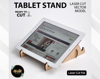 Wooden Tablet Holder Ipad Stand Laser Cut Digital Vector File Glowforge Ready to Cut Design Quick Fit Resizable Model CDR DXF EPS