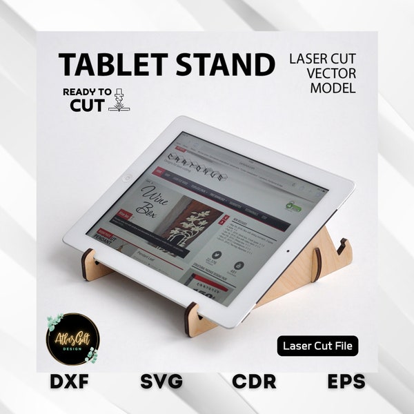 Tablet Halter aus Holz Ipad Ständer Laser Cut Digitale Vektor-Datei Glowforge bereit zu schneiden Design Quick Fit Ressized Modell CDR DXF EPS