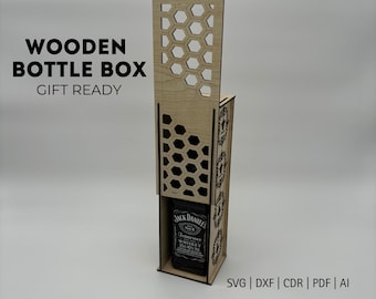 Lasergesneden houten flessendoos met schuifdeksel (digitale download)
