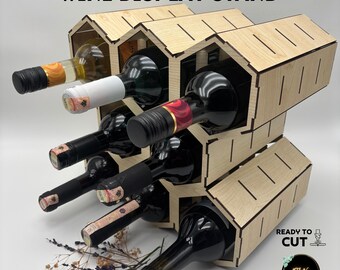 Modular Wine Rack Laser Cut File | Geometric Wine Holder (svg, dxf, pdf, ai, cdr)