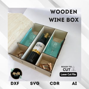 Wein Geschenkbox aus Holz mit flexiblem Deckel | Laser Cut Design für Weinliebhaber | Anpassbare digitale Datei - SVG DXF CDR Cricut Glowforge Xtool