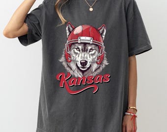 Kansas City Football Helmeted Wolf shirt, Trendy Kansas City Fan Tee, Vintage style  Kansas Wolf T-Shirt , Kansas City t-shirt, Game Day