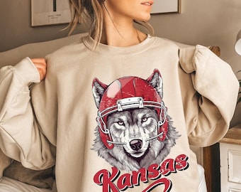 Kansas City Vintage style Football Sweatshirt,Wolf Sweatshirt, Trendy Kansas City Fan, Kansas City Hoodie, Game Day Sweater, Crewneck