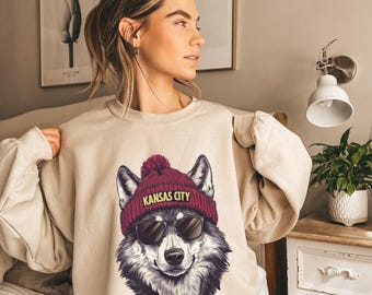 Vintage style Kansas City Football Sweatshirt,Wolf Sweatshirt, Trendy Kansas City Fan, Crewneck, Kansas City Hoodie, Game Day Sweater