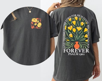 Christian Shirt Women Bible Verse Tshirt Jesus Apparel Vintage T Shirt Comfort Colors Flower Graphic Tee Retro Back Print Faith  BP T12
