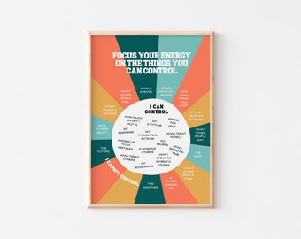 Focus On What You Can Control Print - School Counseling Poster, Circle of Control, Circle of Influence, Therapy Tools, Instant Download
