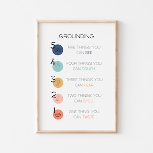 Grounding Technique Poster - 5 Senses Grounding Exercise, Coping Skills, Calm Down Corner, 54321 Grounding, Classroom Decor, Counseling Art