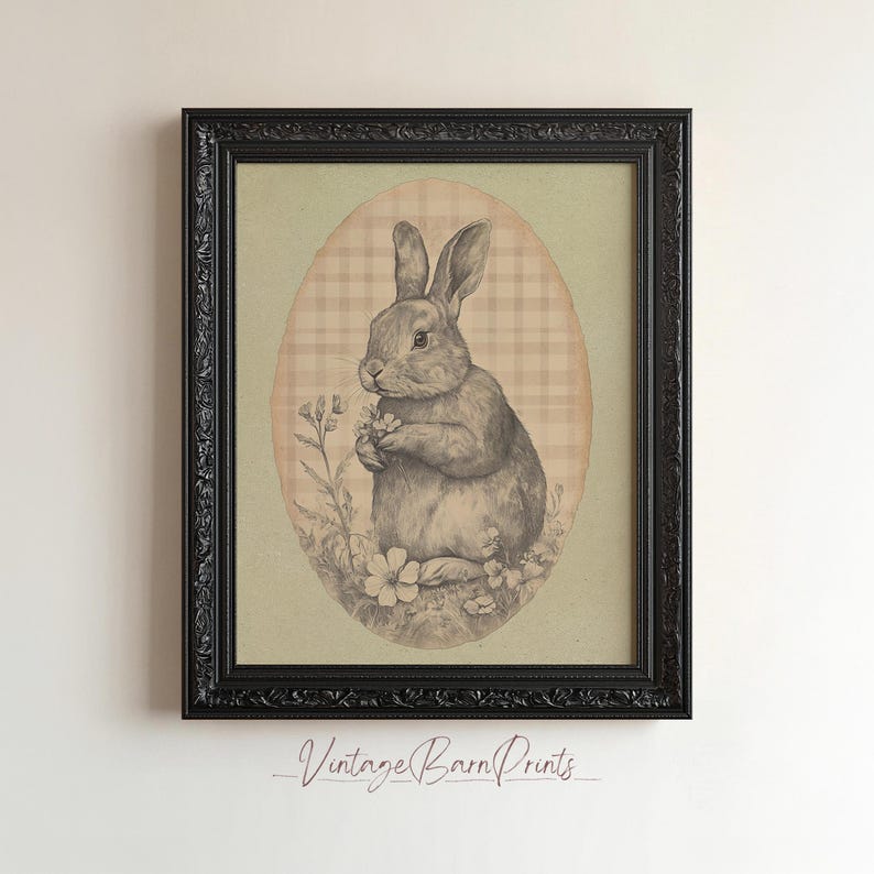 Rustic Print Rabbit Rustic Rabbit Sketch Print, Sage Green Country Wall Art, Vintage Easter ...