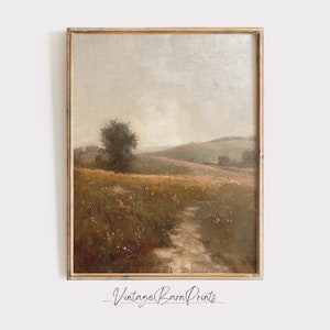 Rustic Landscape Summer Print, Warm Tone Farmhouse Oil Painting, Vintage Country Decor Artwork, Antique Printable Digital Art | M121