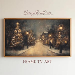 Vintage Christmas Winter Village Scene Frame TV Art Painting, Cozy Holiday Digital Art, Christmas Street Scene Downloadable Art, N150
