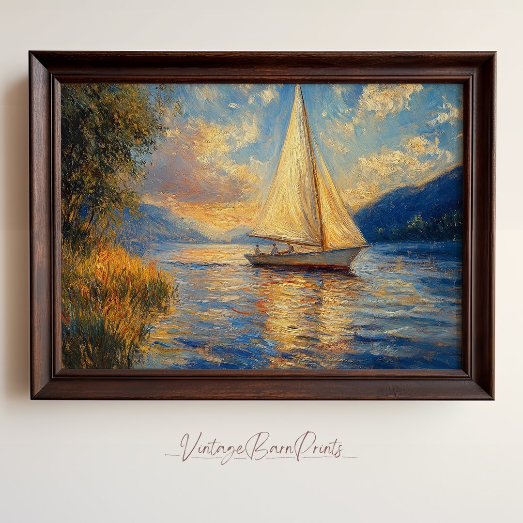 Vintage Sailboat Wall Art, Sailboat Painting Print, Coastal Decor ...