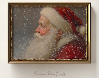 Vintage Santa Claus Portrait Wall Art, Rustic Christmas Decor, Winter Wonderland Print, Classic Holiday Painting, Digital Download, O129