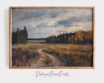 Antique Rustic Landscape Painting, French Country Print, Vintage Farmhouse Decor, Printable Artwork Digital Download | M144
