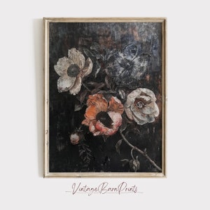 Dark Academia Roses Still Life Oil Painting, Rustic Floral Moody Artwork, Vintage Flower Botanical Victorian Art, Digital Download | M113
