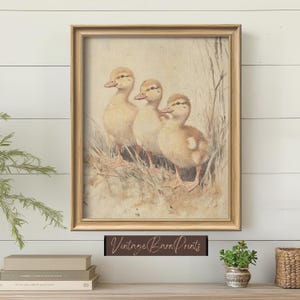 Ducklings Easter Printable Wall Art, Soft Spring Baby Animal Wall Art, Beige Country Ducks Print, Vintage Farmhouse Nursery Decor, 5F13
