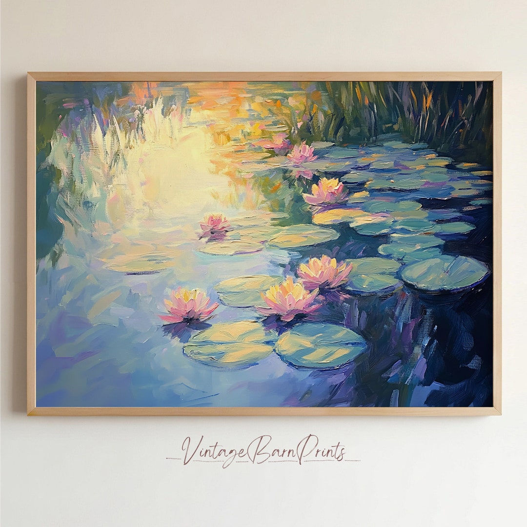 Elegant Water Lilies Wall Art Print, Floral Water Lily Painting ...