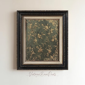 Ornate Golden Floral Wall Art, Vintage Botanical Dark Green Print, Elegant Antique Home Decor, Digital Download, 5F7