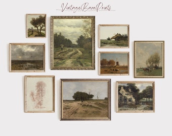 European Gallery Wall Art Set Set of 9, Printable Vintage Paintings, Rustic Antique Farmhouse Decor Prints, Digital Download | J19
