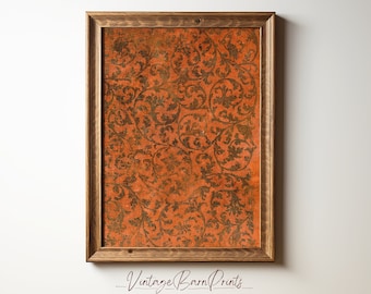 Vintage Wall Art Print, Orange and Brown Textile Art, Digital Download, Unique Home Decor, Rustic Textile Print, Boho Wall Decor | S11
