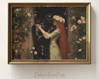 Vintage Victorian Wall Art, Romantic Knight and Lady Painting, Antique Lovers Print, Historical Gothic Wall Decor, Digital Download, D11