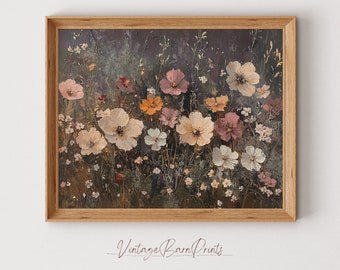 ヴィンテージ風秋の花柄ウォールアートプリント、秋の植物画、素朴なコテージコア風壁飾り、ユニークなアートワーク、デジタルダウンロード S160