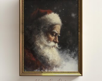Vintage Weihnachten Weihnachtsmann Winter Gemälde Druck, Wandkunst, Urlaub Dekor, Festliche Weihnachtsmann Kunstwerk, digitaler Download, N110