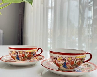 Porzellan Vintage Teetassen-Set im japanischen Stil, antike Kaffee- und Teetasse, Geschenk für Teeliebhaber! Porzellanarbeit für eine Tee-Keramik.