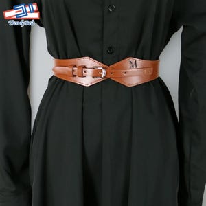 Personalized Elastic Waist Cincher Belt Custom Western Cowboy Leather Wide Belt for Women Vintage Style Brown Genuine Leather Dress Belt