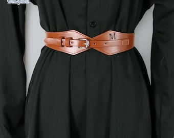 Personalized Elastic Waist Cincher Belt Custom Western Cowboy Leather Wide Belt for Women Vintage Style Brown Genuine Leather Dress Belt
