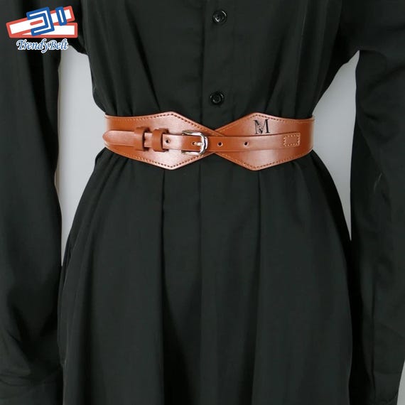 Personalized Elastic Waist Cincher Belt Custom Western Cowboy Leather Wide Belt for Women Vintage Style Brown Genuine Leather Dress Belt