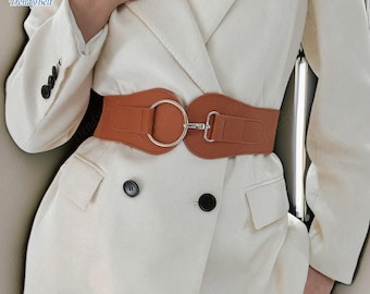 Women's Fashionable Metal Buckle Wide Belt, Leather Cincher Belt, Cowhide Leather Belt,Corset Waist Belt,Corset Belt,Gift For Her,Waist Belt