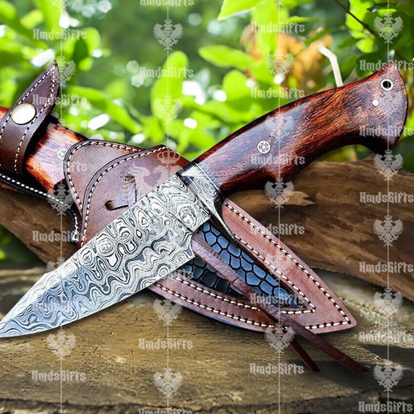 VIKING Forged HUNTING KNIFE Damascus Steel Fixed Blade Custom Bushcraft Knife, Camping Outdoor Survival Knife| Wedding Gift for Husband